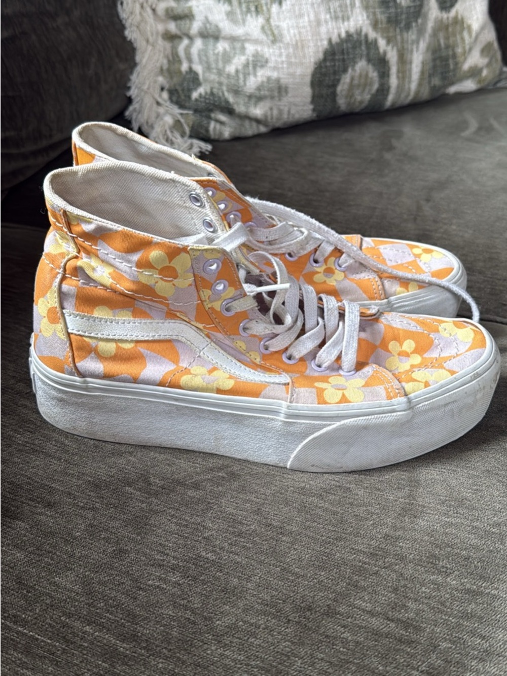 Vans Floral High-Top Sneakers in Orange and Yellow